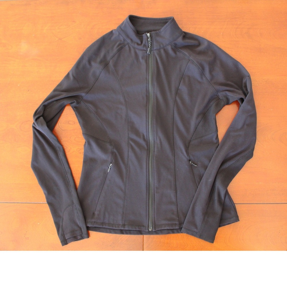 Etonic Womens Black Full Zip Athletic Running Jacket Thumb Holes Size Medium